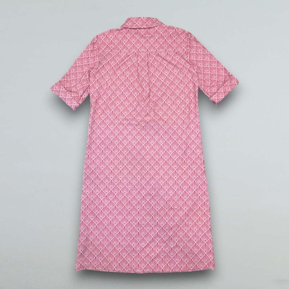 Pink Geometric Shirt Dress Stretch Chest Pockets Collared XS - Picture 3 of 5